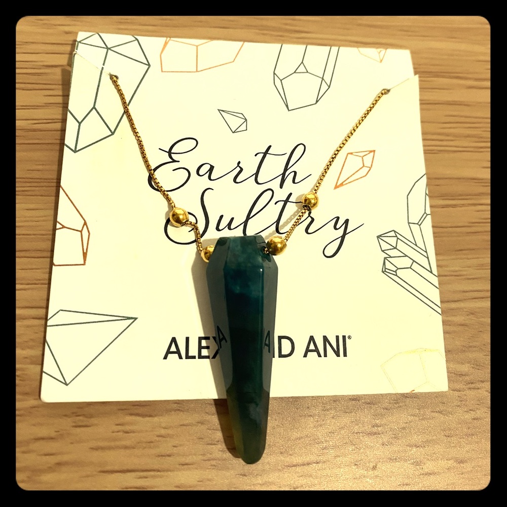 Alex and Ani Moss Agate Pendulum Necklace